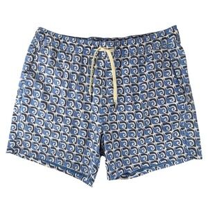 Fair Harbor Mens Blue Wave Print Swim Trunks XL 5 Inch Inseam BreezeKnit Liner